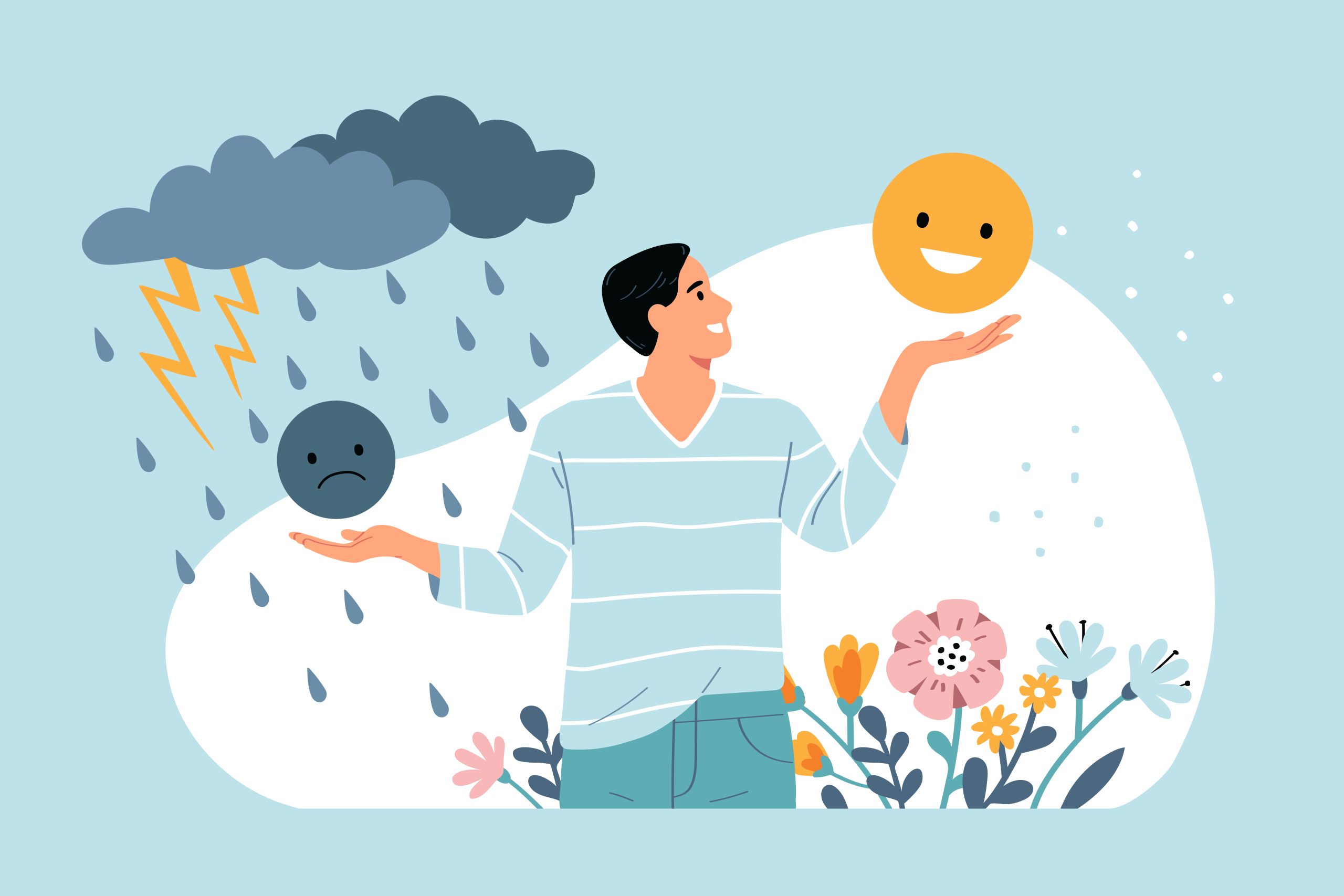 Mental Health Flat Mental health flat concept with man between sadness and positive symbols vector illustration SSUCv3H4sIAAAAAAACA01RwWrDMAz9FaFztm7sltsYZWwwKBvsUnZQHLU1dexgKelKyb9PTtvRm6T3/PT0fMKGxDusT+hDGEQzqU8R68cKufWasqeA9cNUoSjpICzGtc6R8tbQub+KrE9ljjW+3WjJ4iX4/u45K5rI0Bj8zc6Ucaqu/H8Ep58KacvRHcseW5Q5MM1r1wbtD8q5u3gYfcvpXNLQ+lLimBwFw5+KR/OQujLdZup33mU/ci59y+KswA+OSgF2TEF3sAmk4FJ03CscvE06itCwHpgjCLWRRYBiC30SryYGcuyaFATG+SK4zfAelhYgNYFhufqan31ybNlYEd5Xr7BJuaMSiv5eMjiHcdaSxcXJQGFBTVF1hZz29jnTNP0BmY9N5roBAAA=