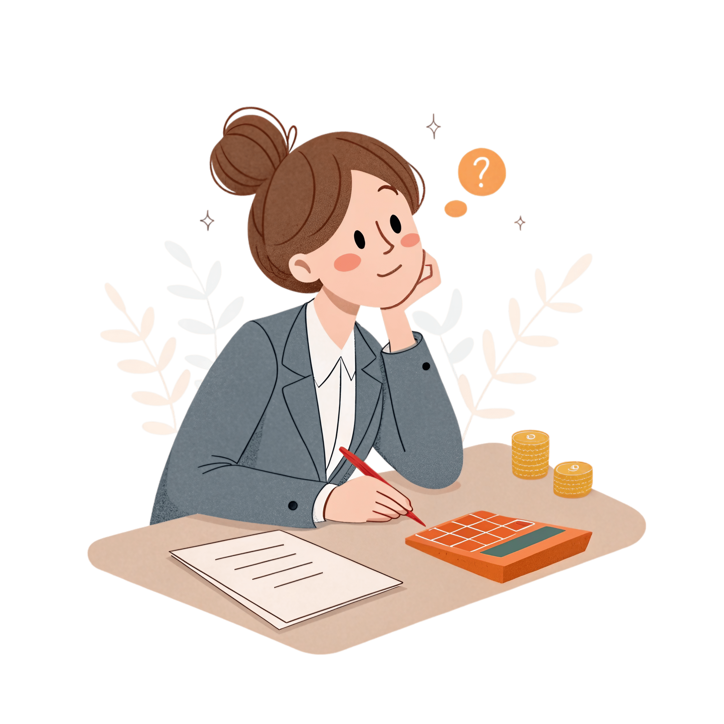 —Pngtree—cute businesswoman thinking about financial_23350684